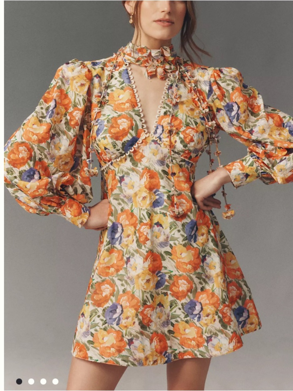 Anthropologie BHLDN Sadie Puff Long Sleeve Mini Floral Dress size 6